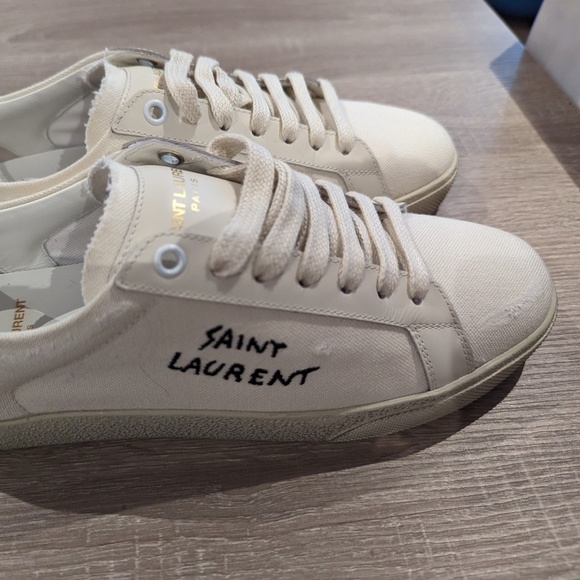 YSL COURT CLASSIC EMBROIDERED SNEAKERS IN CANVAS AND LEATHER - Picture 1 of 7
